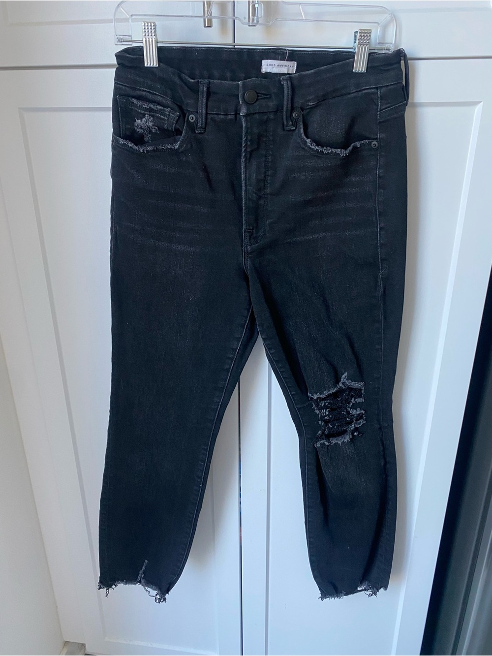 Good American womens black distressed jeans size 12/ 31